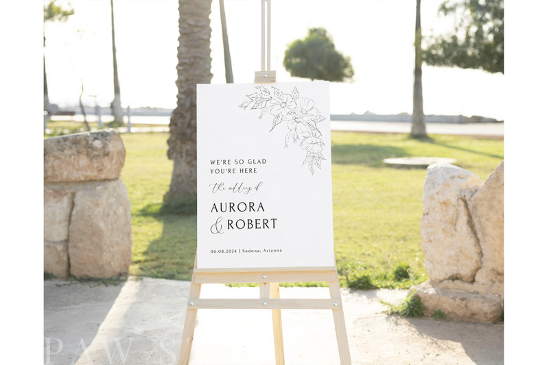 modern-minimalist-wedding-welcome-sign-canva-portrait-boho-floral