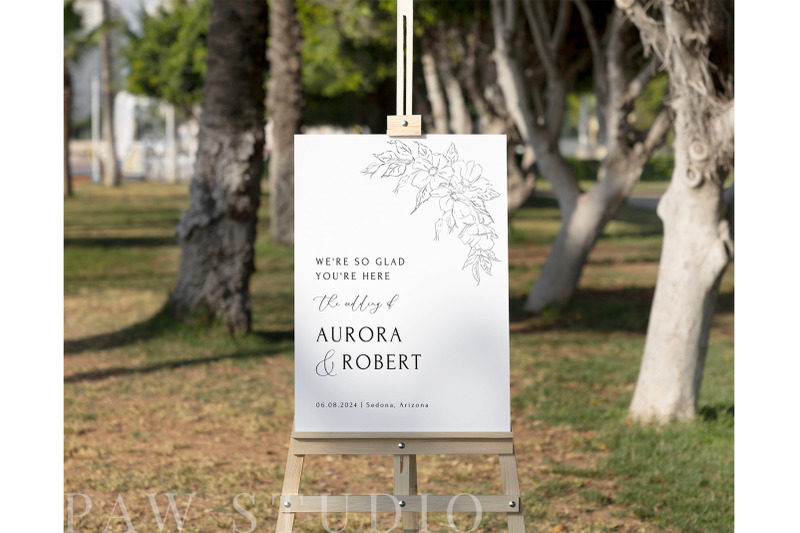 modern-minimalist-wedding-welcome-sign-canva-portrait-boho-floral