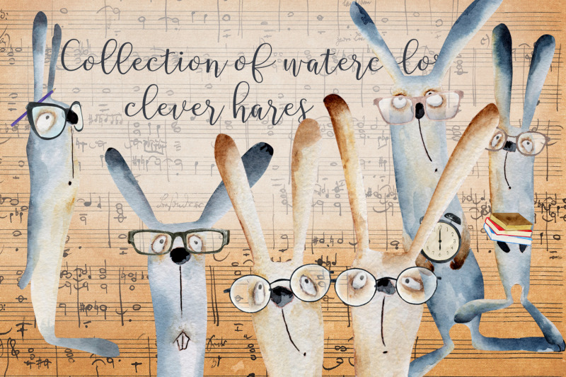 collection-of-watercolor-rabbits-with-glasses