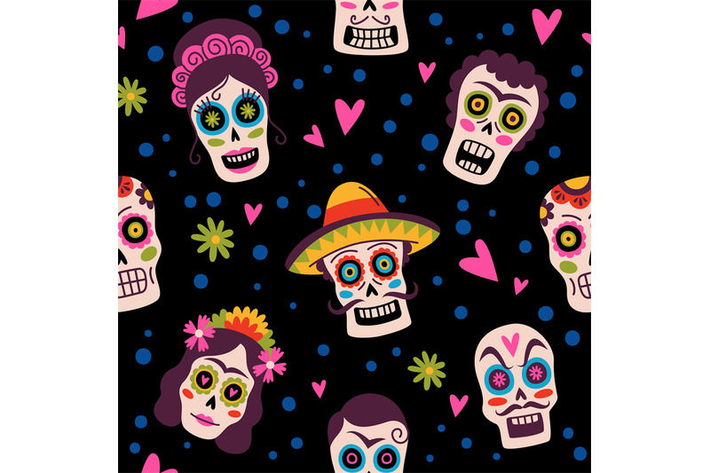 pattern-mexico-seamless-background-traditional-sugar-skulls-in-sombr