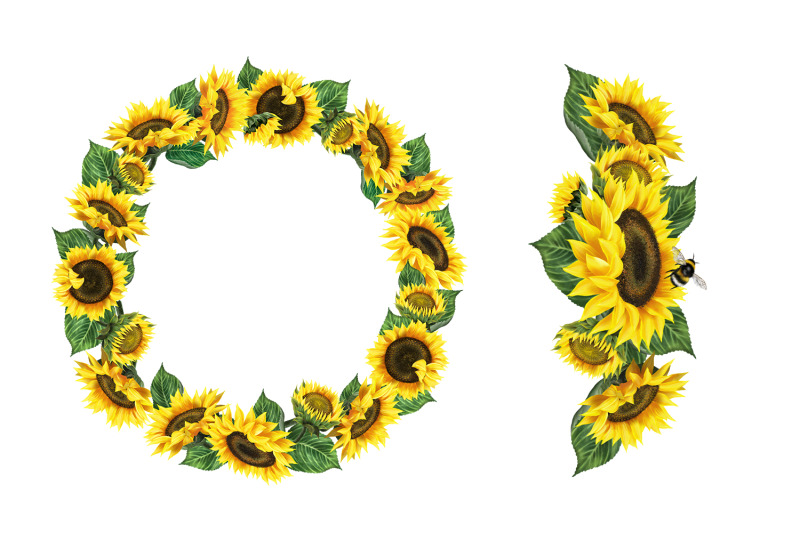 sunflowers-with-bumblebees-digital-clipart-summer-flower-clipart