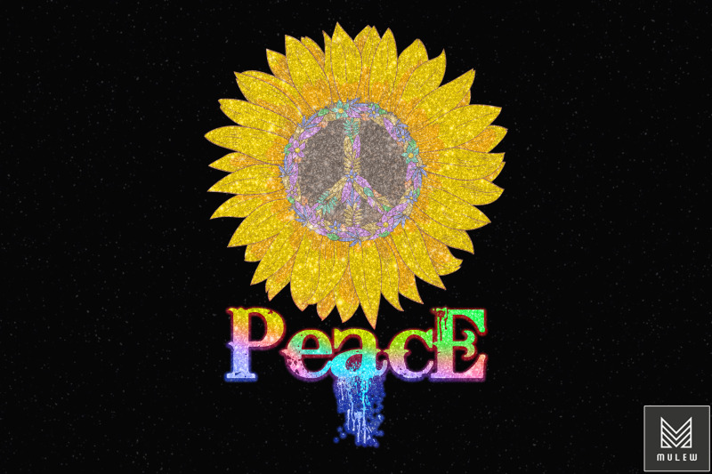 sunflower-rainbow-peace-sign-hippie-70s