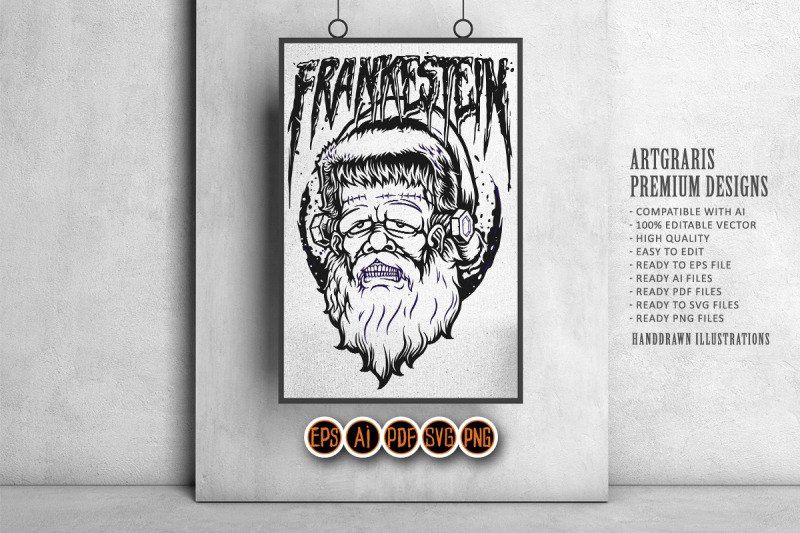 frankenstein-zombie-santa-claus-hat-monochrome-svg