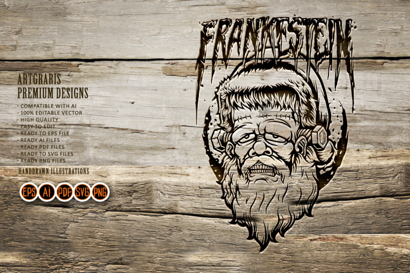 frankenstein-zombie-santa-claus-hat-monochrome-svg