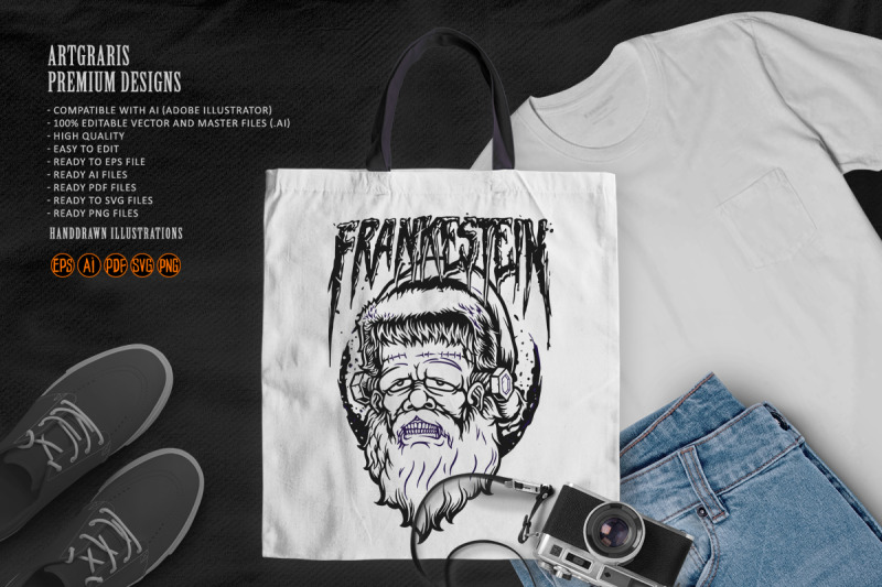 frankenstein-zombie-santa-claus-hat-monochrome-svg