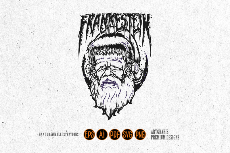 frankenstein-zombie-santa-claus-hat-monochrome-svg