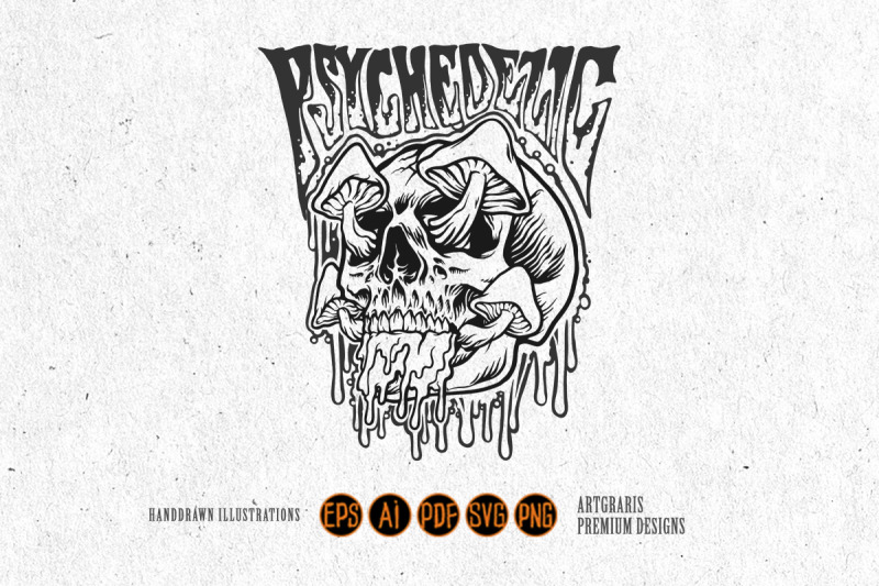psychedelic-skull-mushrooms-melt-monochrome-svg