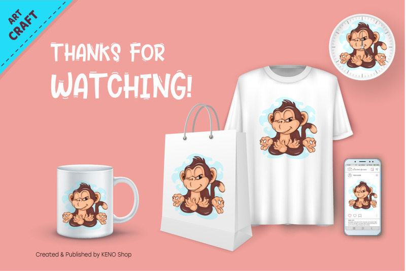 meditating-cartoon-monkey-crafting-sublimation