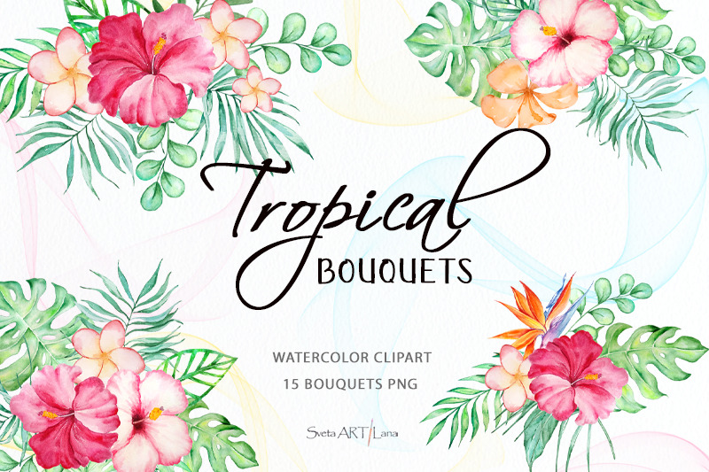 watercolor-tropical-flower-bouquets-clipart