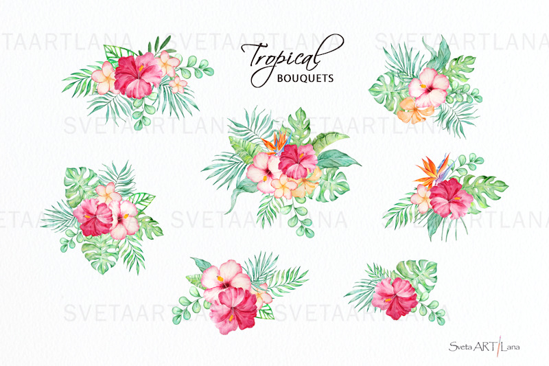 watercolor-tropical-flower-bouquets-clipart