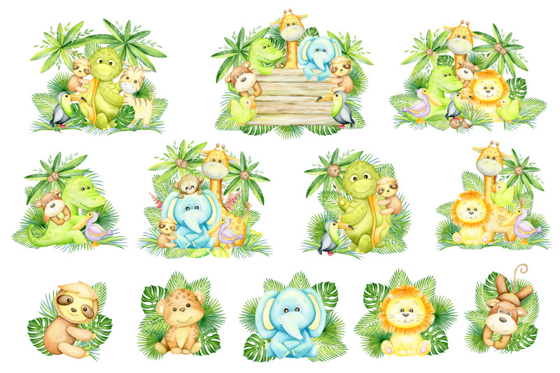 jungle-watercolor-animal-clipart-jungle-nursery-jungle-baby-shower
