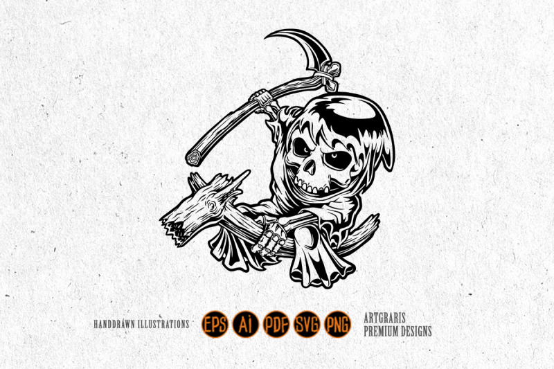 grim-reaper-skull-with-wood-scythe-monochrome-svg