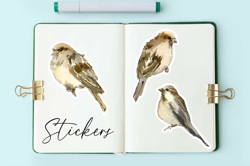 watercolor-sparrows-print-clip-arts-stickers