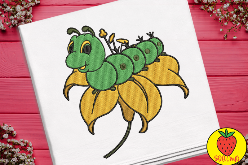 green-cute-worm-embroidery