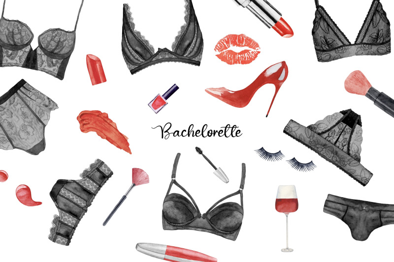 watercolor-lingerie-clipart-black-and-red-bachelorette-set