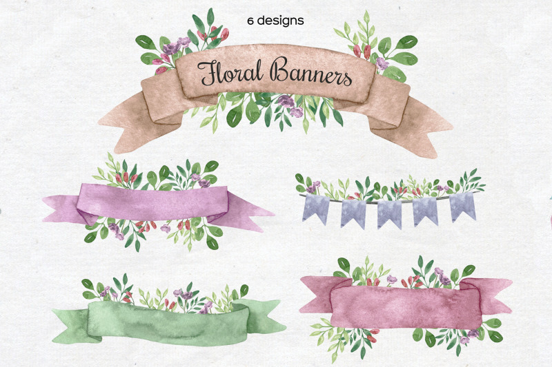 watercolor-ribbons-with-flowers-floral-banner-clipart