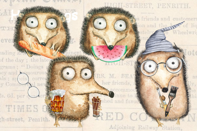funny-watercolor-hedgehogs