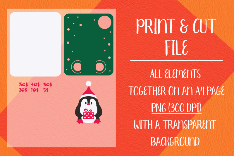 penguin-christmas-card-money-holder-template