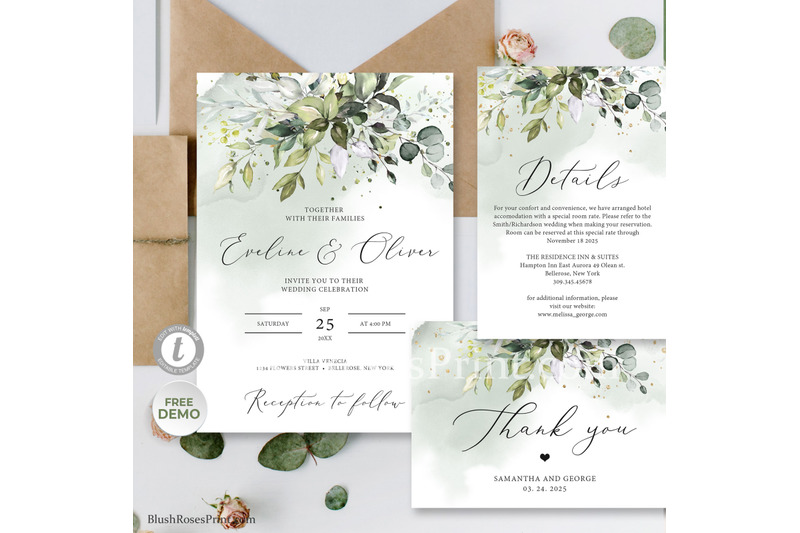 greenery-eucalyptus-foliage-and-faux-gold-wedding-invitation-suite-psd