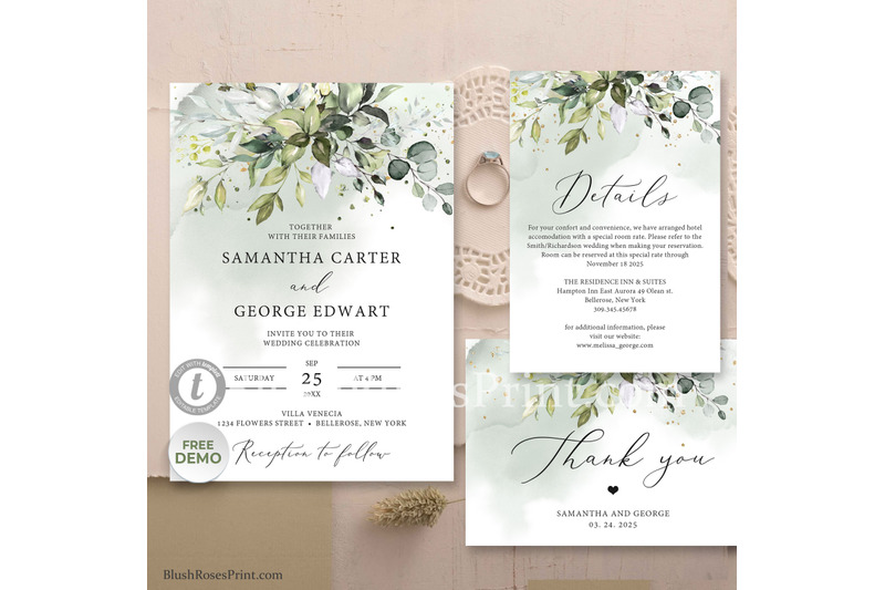greenery-eucalyptus-foliage-and-faux-gold-wedding-invitation-suite-psd
