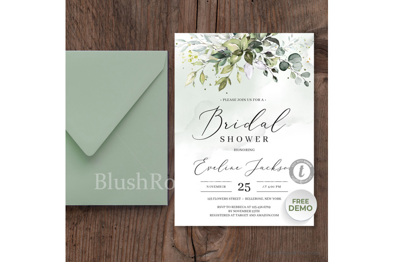 greenery-eucalyptus-foliage-and-faux-gold-bridal-shower-invitation