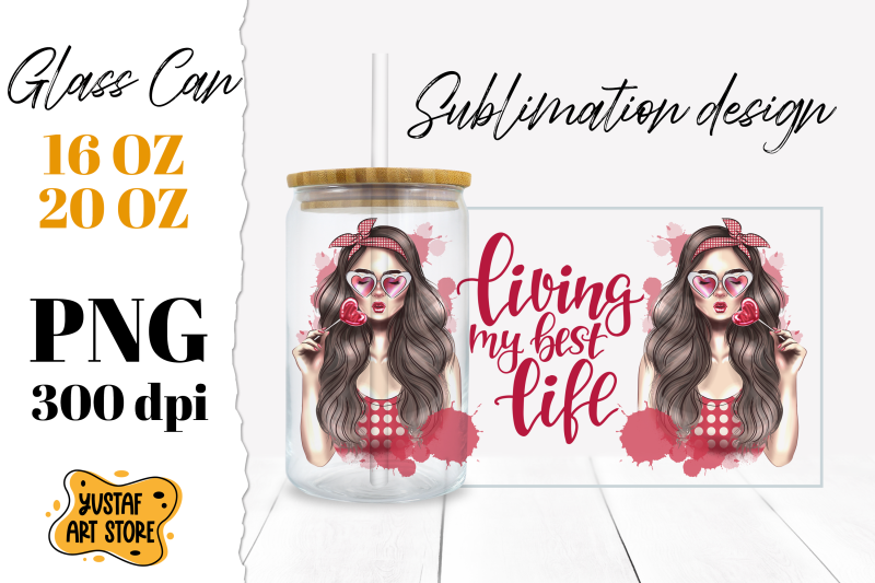 girl-in-bandana-glass-can-sublimation-quot-living-my-best-life-quot