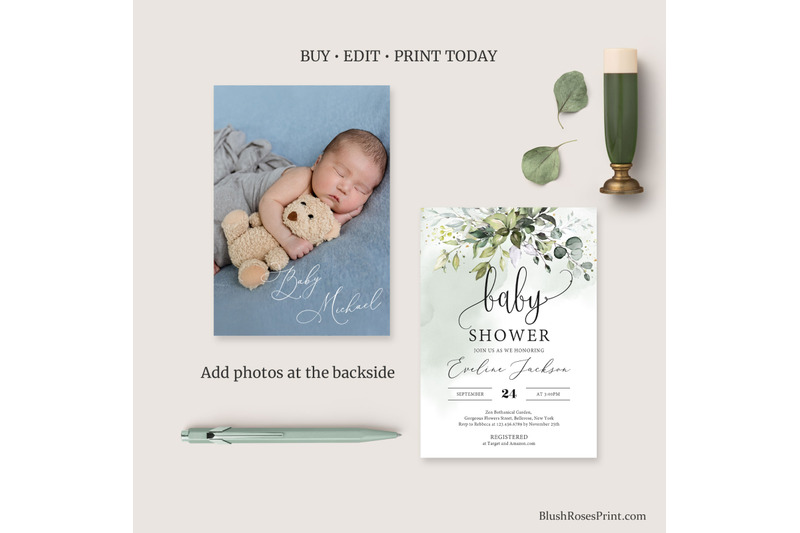 greenery-eucalyptus-foliage-and-faux-gold-baby-shower-psd