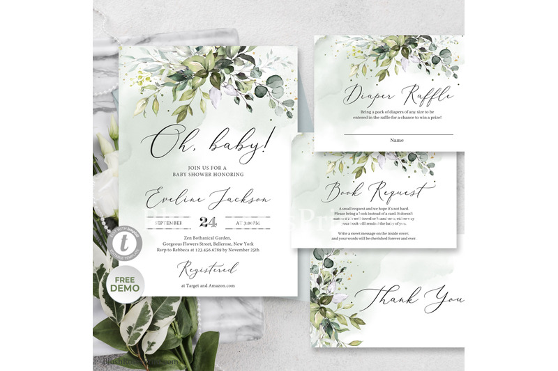 greenery-eucalyptus-foliage-and-faux-gold-oh-baby-invitation