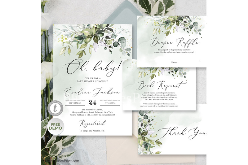 greenery-eucalyptus-foliage-and-faux-gold-oh-baby-invitation