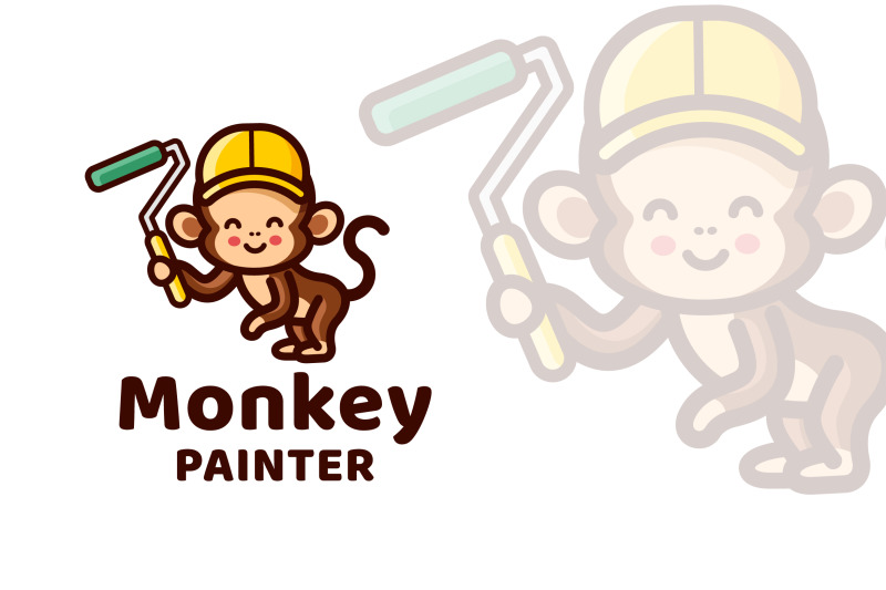 monkey-painter-cute-logo-template