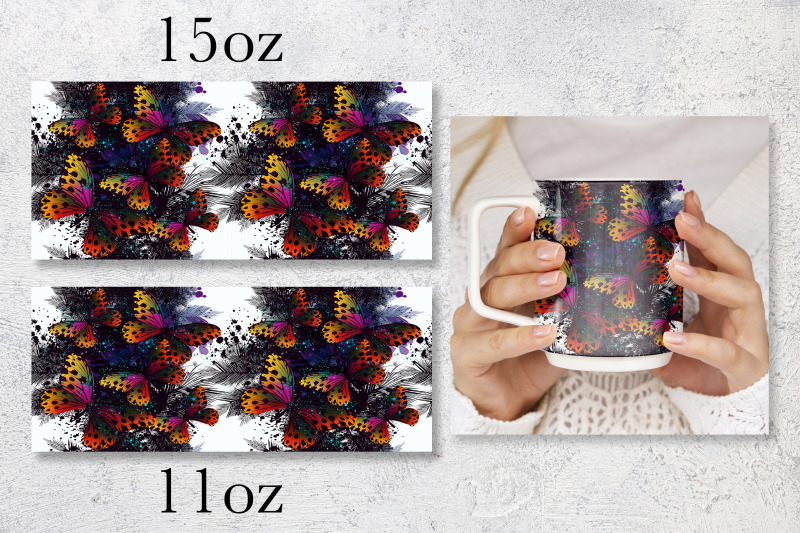 boho-butterflies-mug-wrap-design-dark-mug-sublimation-png