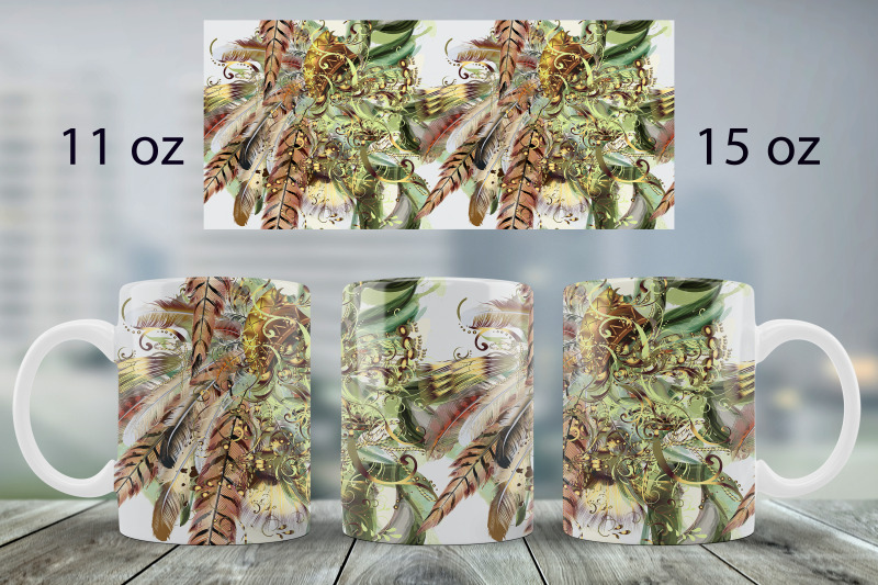 boho-feathers-mug-wrap-design-fashion-mug-sublimation-png