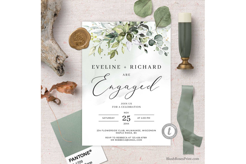 greenery-eucalyptus-foliage-and-faux-engagement-invitation