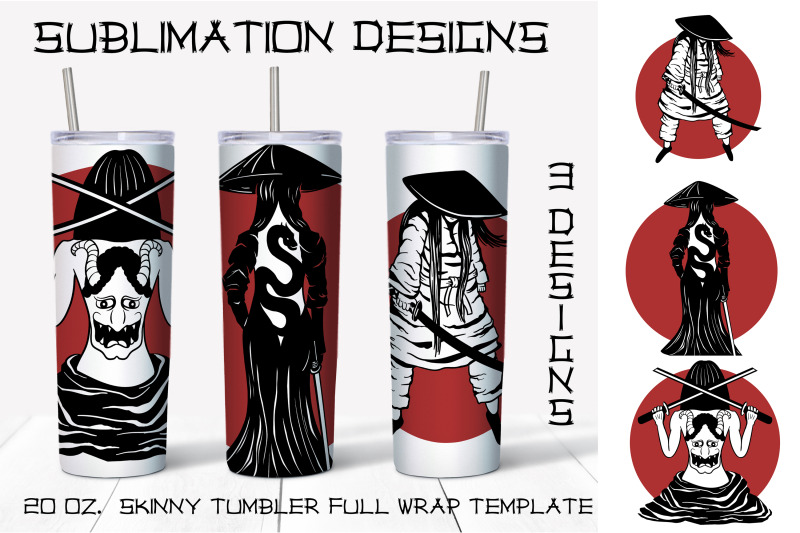 samurai-girl-sublimation-design-skinny-tumbler-wrap-design