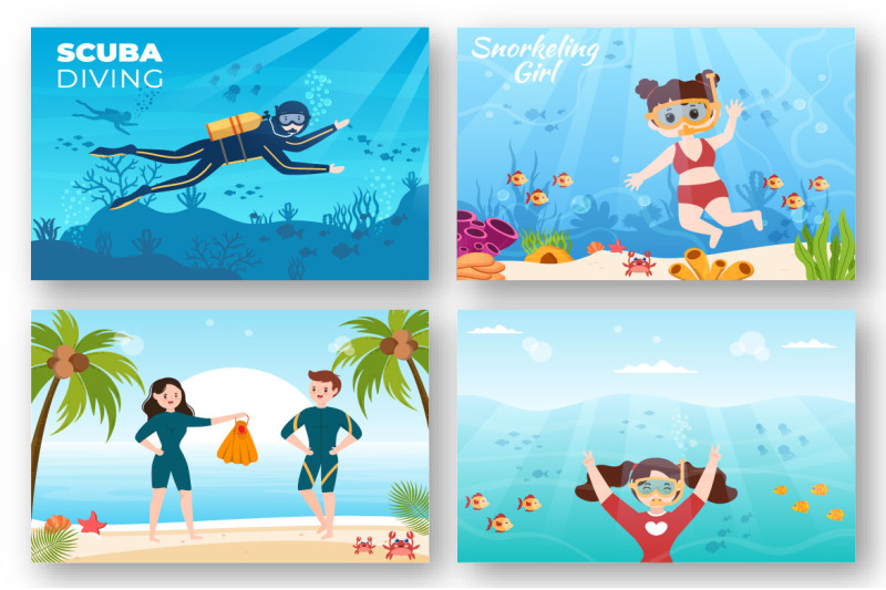 14-snorkeling-and-scuba-diving-cartoon-illustration