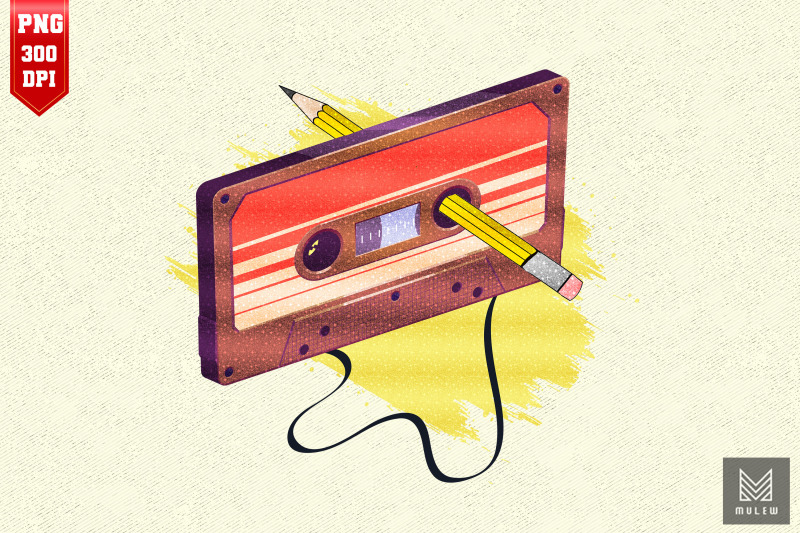 80s-cassette-tape-pencil-retro-vintage