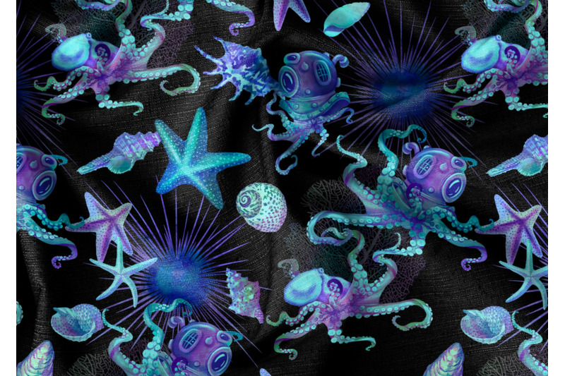 digital-paper-blue-color-watercolor-octopus-pattern
