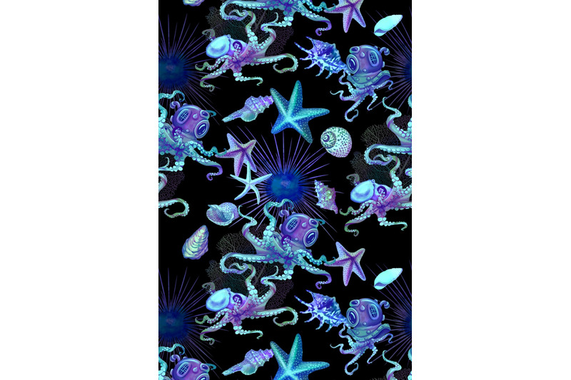 digital-paper-blue-color-watercolor-octopus-pattern