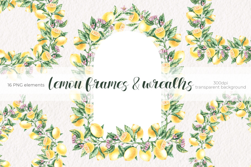 lemon-frames-amp-wreaths-watercolor-clipart-png