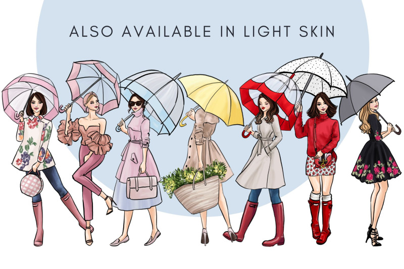 girls-with-umbrellas-dark-skin-watercolor-fashion-clipart