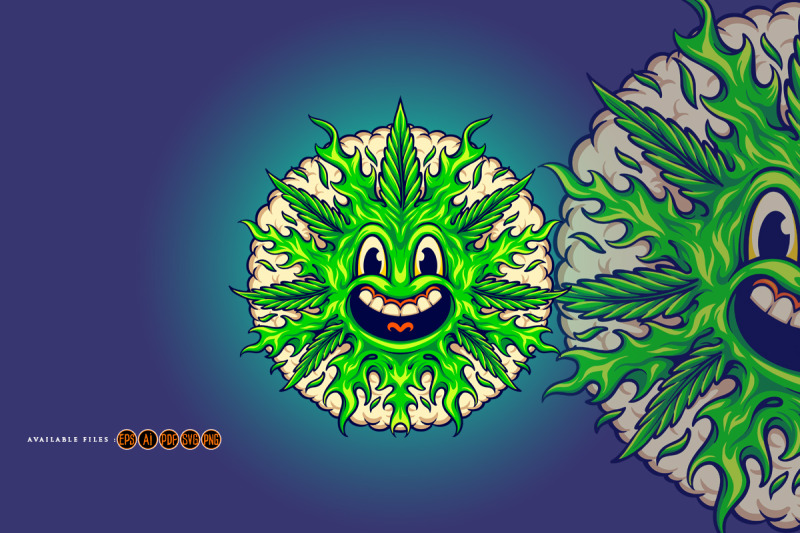 weed-leaf-cute-emoji-with-smoke-bubble-illustrations