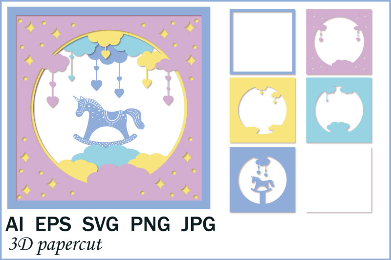 unicorn-3d-multilayer-svg-clipping-shadow-box