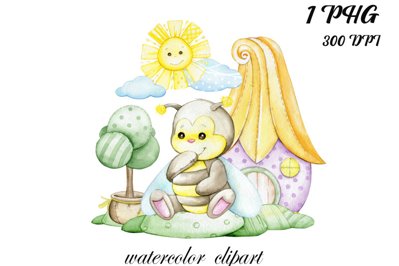 bee-sun-watercolor-animal-clipart-png