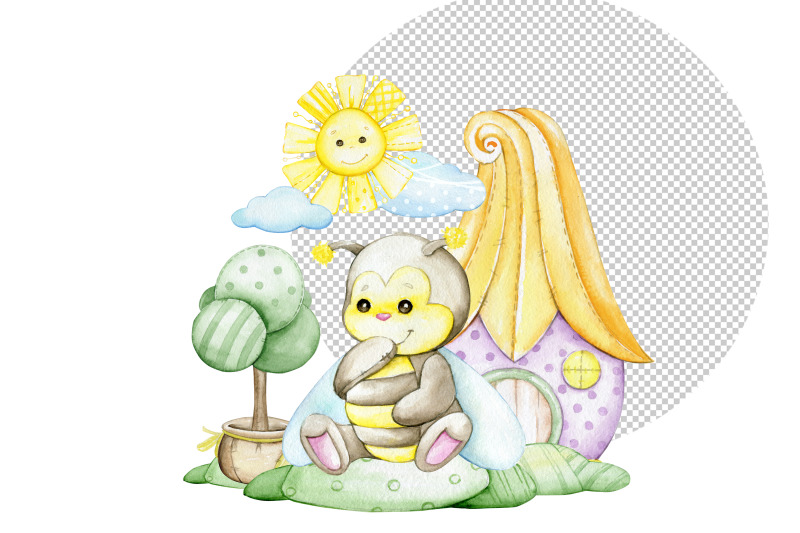 bee-sun-watercolor-animal-clipart-png