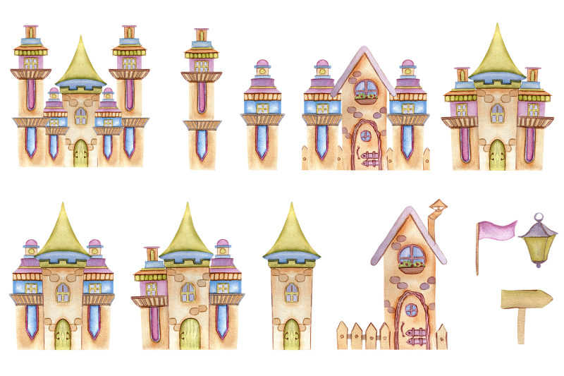 dragons-and-fairytale-castles-watercolor-clipart