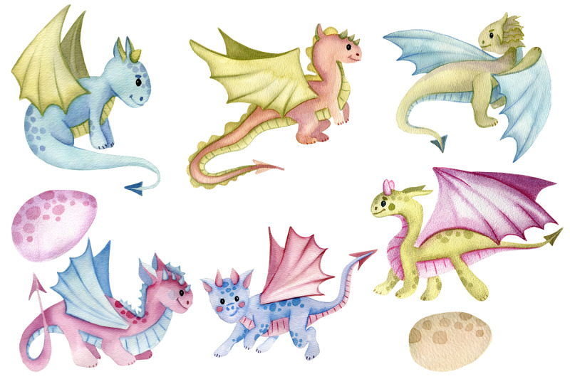 dragons-and-fairytale-castles-watercolor-clipart