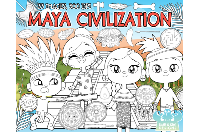 maya-civilization-digital-stamps-lime-and-kiwi-designs