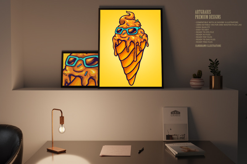 funky-ice-cream-melted-with-sunglasses-illustrations