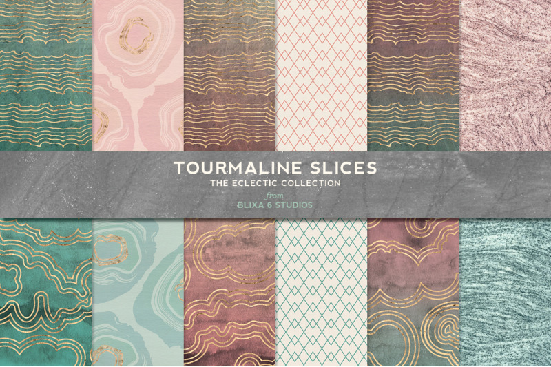 tourmaline-slices-gold-marbled-veins-clipart-set