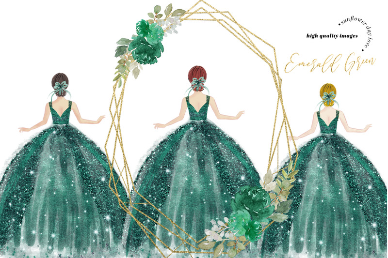 elegant-emerald-green-princess-dresses-clipart-white-flowers-clipart